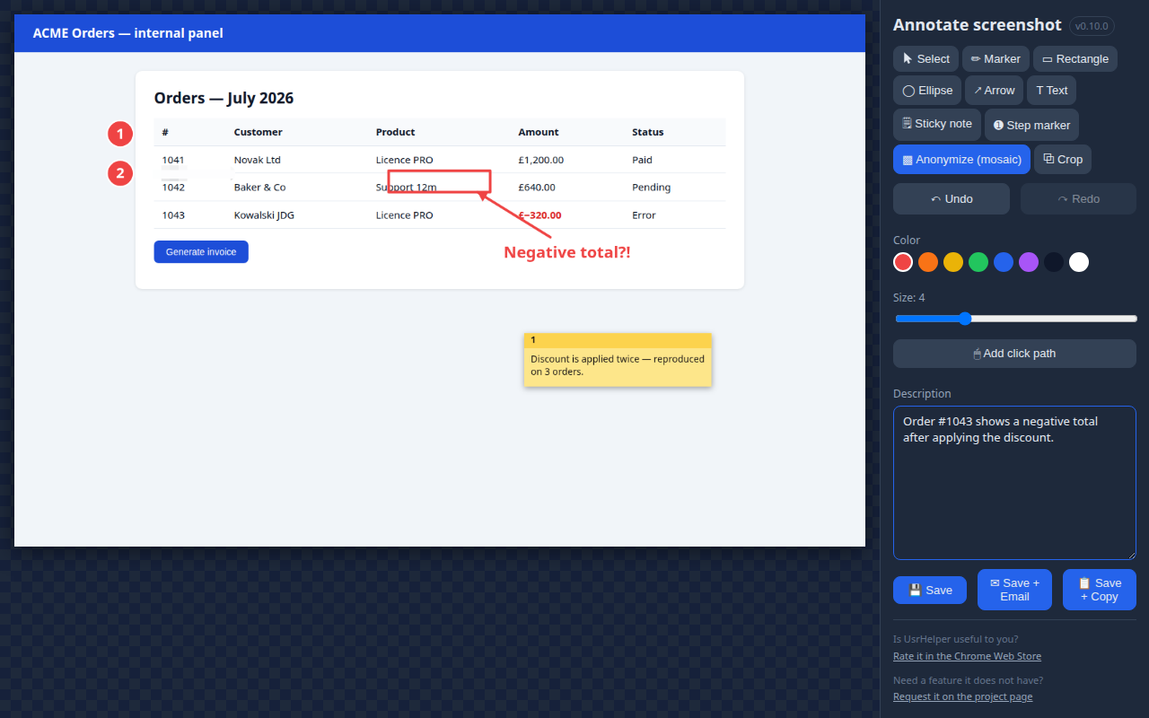 Annotation editor with sample markup