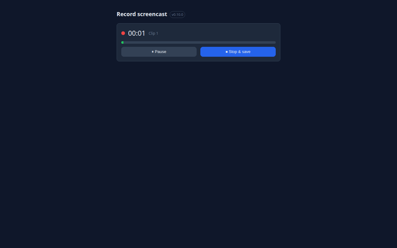 Panel while recording — elapsed timer and clip number